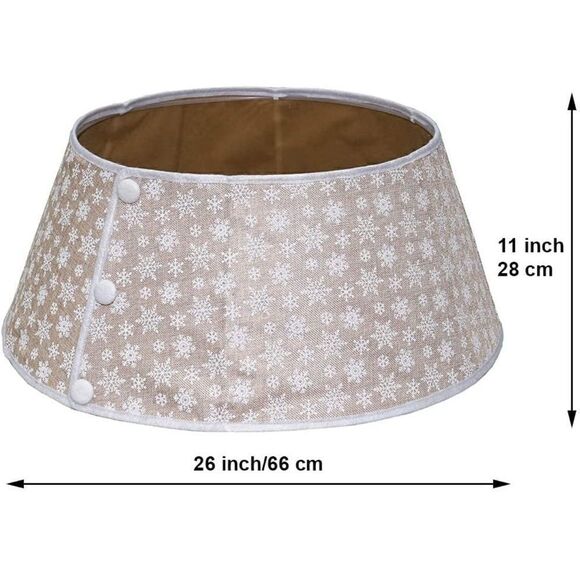 Christmas Burlap Tree Collar Tan/White w/ Snowflakes - Picture 3 of 3